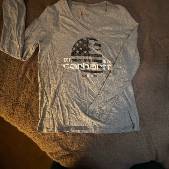 Carhartt Tops - Carhartt Heather Gray Long Sleeve V-Neck Graphic Tee